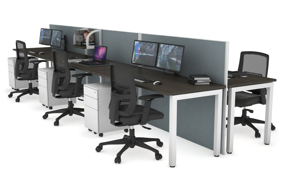 Horizon Quadro 6p Bench Square Legs Office Workstation [1200L x 700W]-white leg dark oak cool grey (1200H x 3600W)