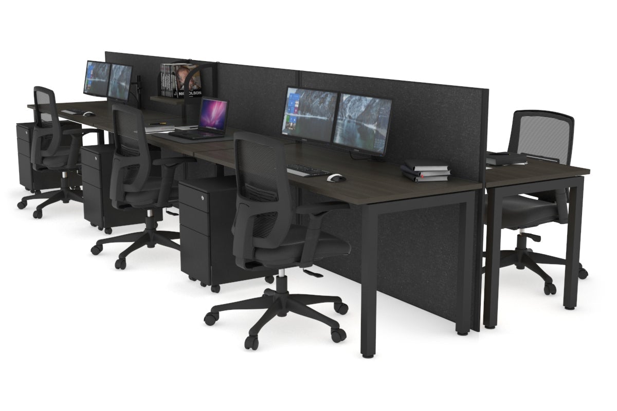 Horizon Quadro 6p Bench Square Leg Office Workstation [1200L x 700W] Jasonl black leg dark oak moody charcoal (1200H x 3600W)