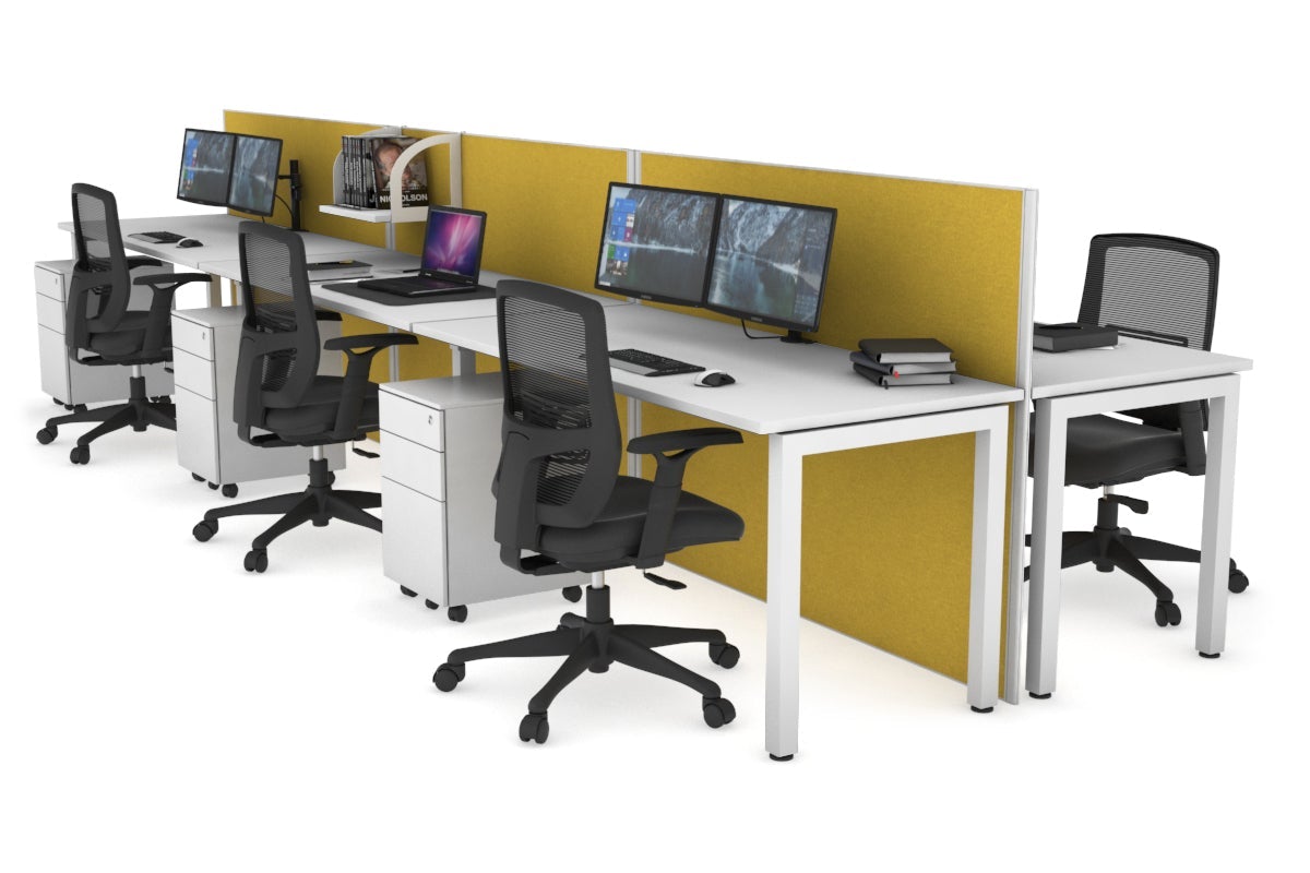 Horizon Quadro 6p Bench Square Leg Office Workstation [1200L x 700W] Jasonl white leg white mustard yellow (1200H x 3600W)