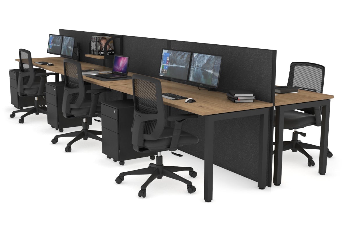 Horizon Quadro 6p Bench Square Leg Office Workstation [1200L x 700W] Jasonl black leg salvage oak moody charcoal (1200H x 3600W)