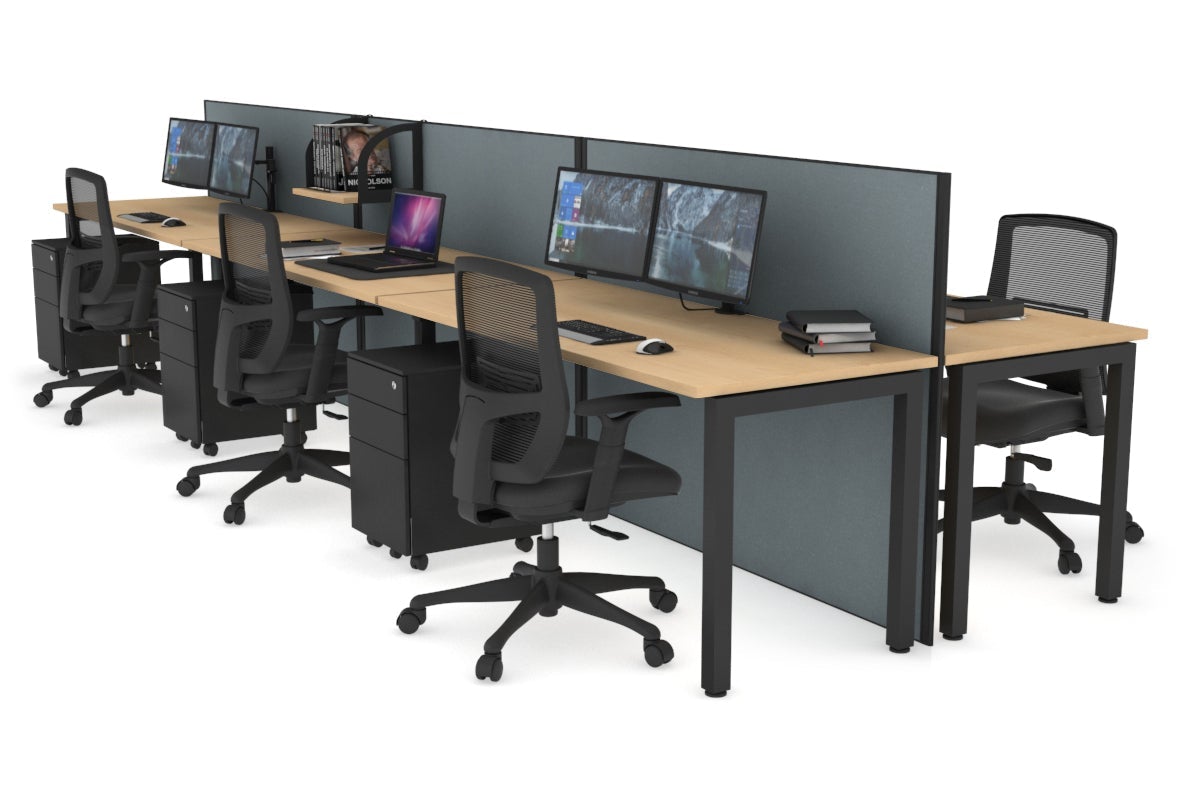 Horizon Quadro 6p Bench Square Leg Office Workstation [1200L x 700W] Jasonl black leg maple cool grey (1200H x 3600W)