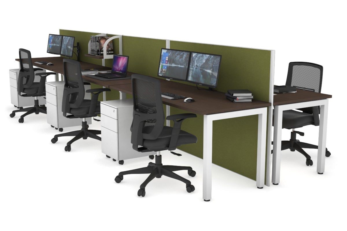 Horizon Quadro 6p Bench Square Leg Office Workstation [1200L x 700W] Jasonl white leg wenge green moss (1200H x 3600W)