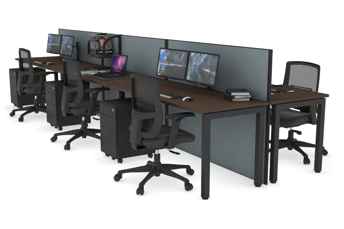 Horizon Quadro 6p Bench Square Leg Office Workstation [1200L x 700W] Jasonl black leg wenge cool grey (1200H x 3600W)