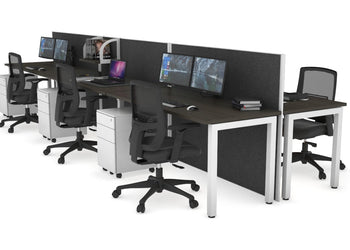 Horizon Quadro 6p Bench Square Leg Office Workstation [1200L x 700W] Jasonl white leg dark oak moody charcoal (1200H x 3600W)