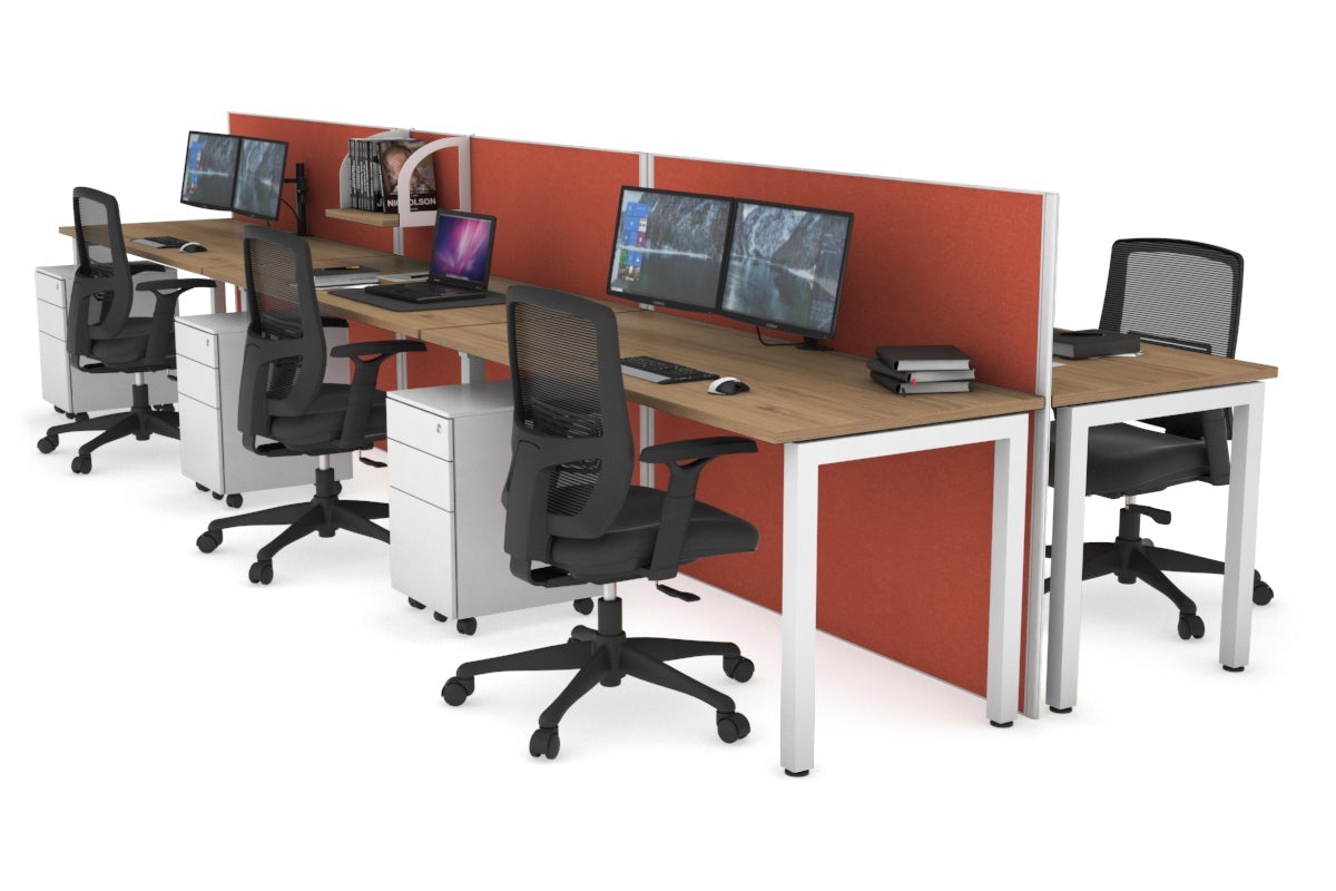 Horizon Quadro 6p Bench Square Leg Office Workstation [1200L x 700W] Jasonl white leg salvage oak orange squash (1200H x 3600W)