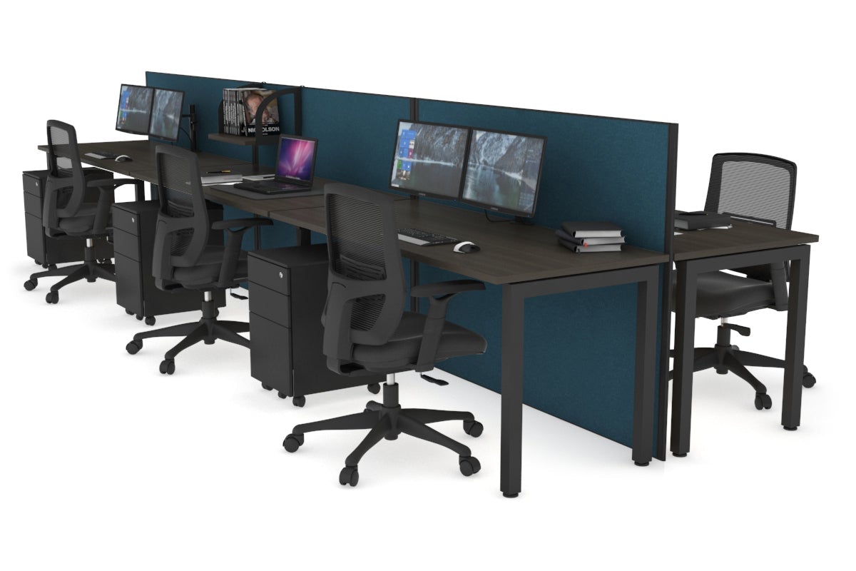 Horizon Quadro 6p Bench Square Leg Office Workstation [1200L x 700W] Jasonl black leg dark oak deep blue (1200H x 3600W)