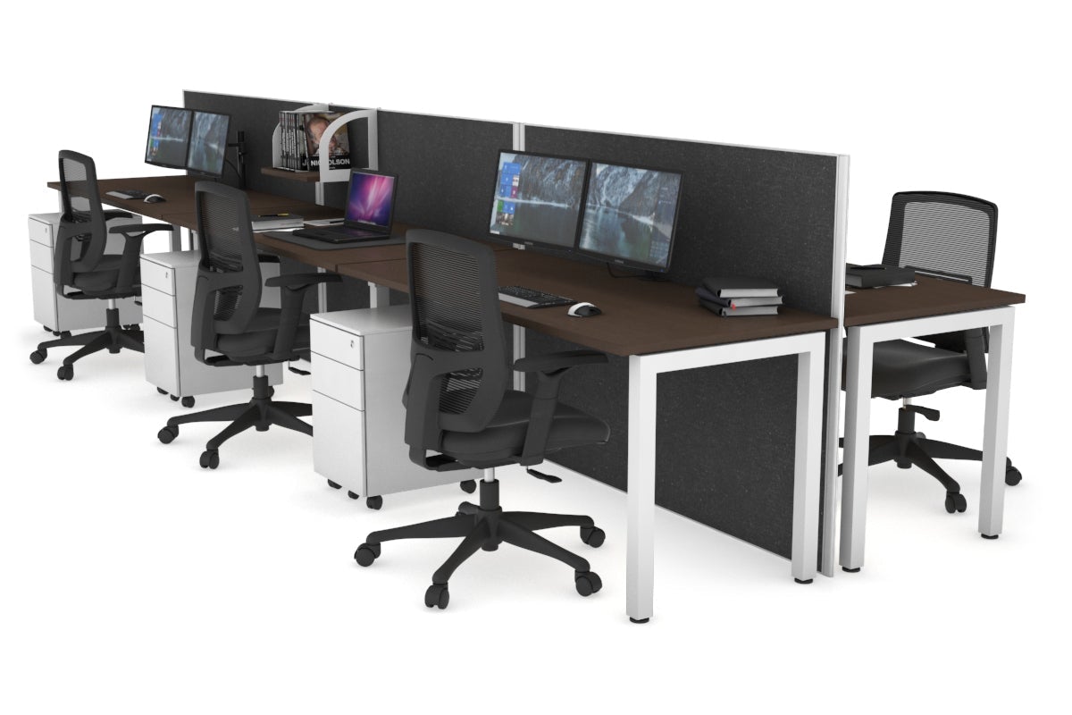 Horizon Quadro 6p Bench Square Leg Office Workstation [1200L x 700W] Jasonl white leg wenge moody charcoal (1200H x 3600W)