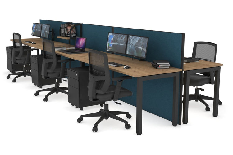 Horizon Quadro 6p Bench Square Leg Office Workstation [1200L x 700W] Jasonl black leg salvage oak deep blue (1200H x 3600W)