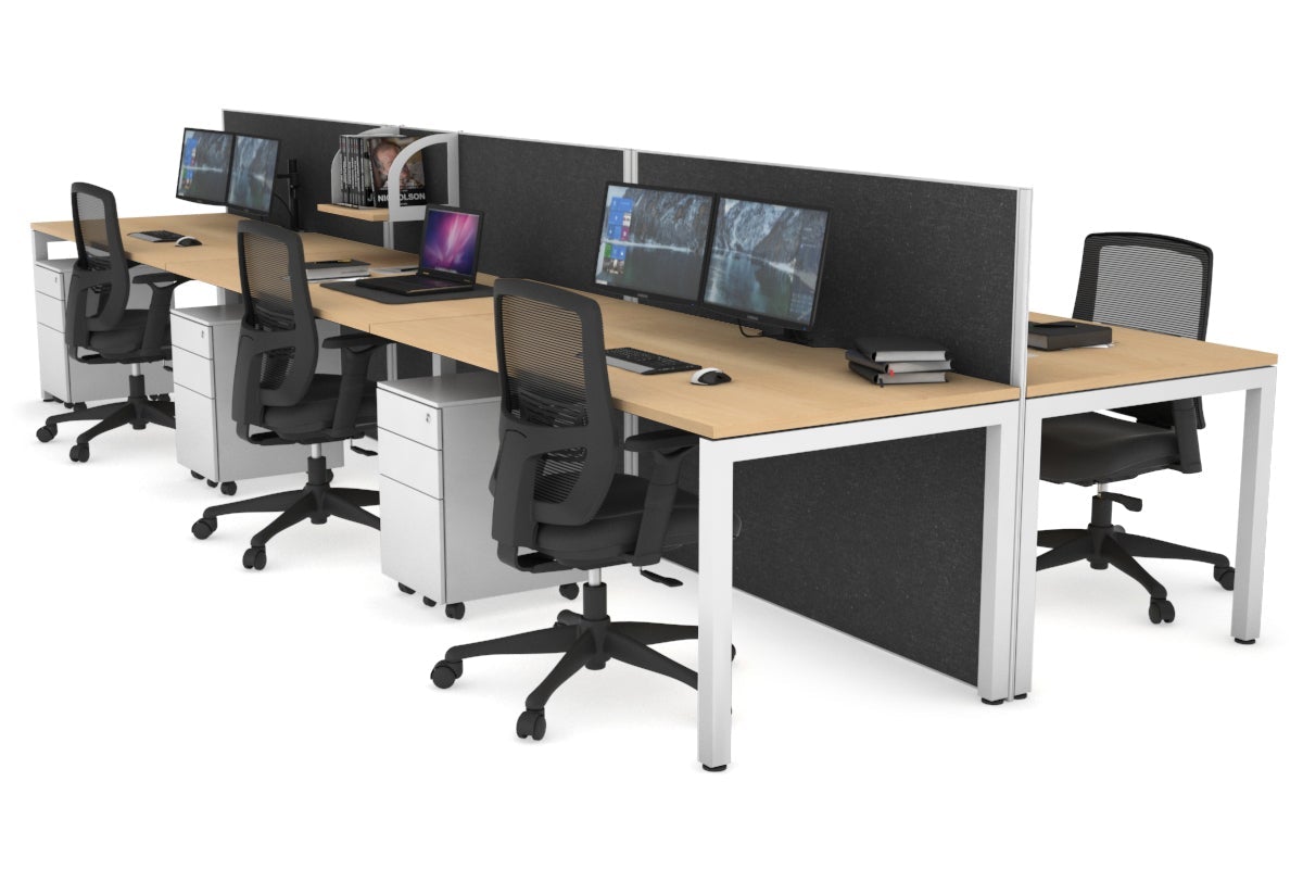 Horizon Quadro 6p Bench Square Leg Office Workstation [1200L x 800W with Cable Scallop] Jasonl white leg maple moody charcoal (1200H x 3600W)