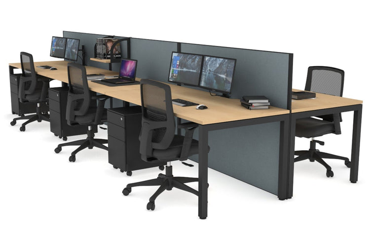 Horizon Quadro 6p Bench Square Leg Office Workstation [1200L x 800W with Cable Scallop] Jasonl black leg maple cool grey (1200H x 3600W)