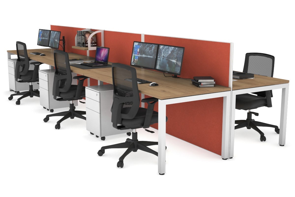 Horizon Quadro 6p Bench Square Leg Office Workstation [1200L x 800W with Cable Scallop] Jasonl white leg salvage oak orange squash (1200H x 3600W)
