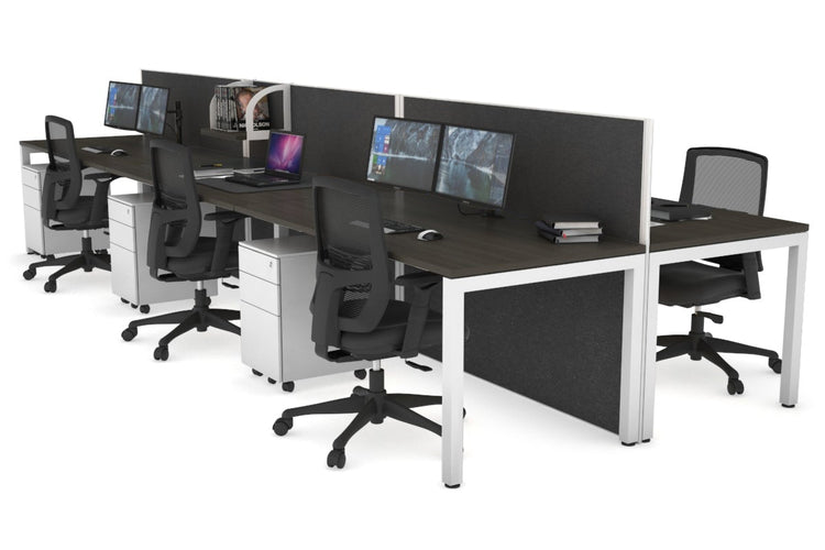 Horizon Quadro 6p Bench Square Leg Office Workstation [1200L x 800W with Cable Scallop] Jasonl white leg dark oak moody charcoal (1200H x 3600W)