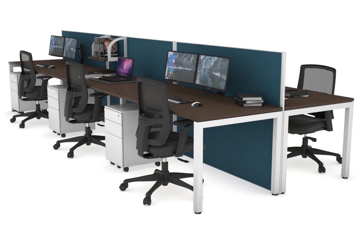 Horizon Quadro 6p Bench Square Leg Office Workstation [1200L x 800W with Cable Scallop] Jasonl white leg wenge deep blue (1200H x 3600W)