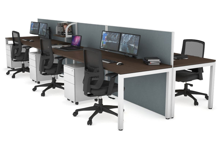 Horizon Quadro 6p Bench Square Leg Office Workstation [1200L x 800W with Cable Scallop] Jasonl white leg wenge cool grey (1200H x 3600W)