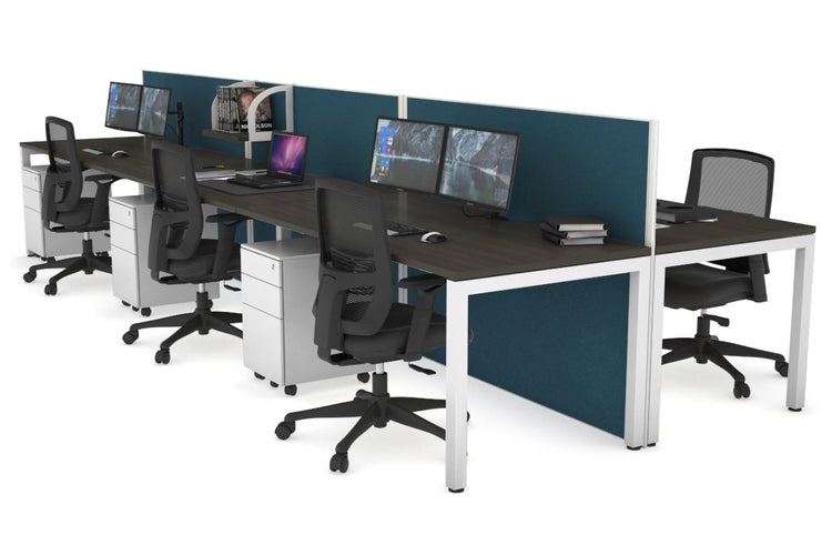 Horizon Quadro 6p Bench Square Leg Office Workstation [1200L x 800W with Cable Scallop] Jasonl white leg dark oak deep blue (1200H x 3600W)