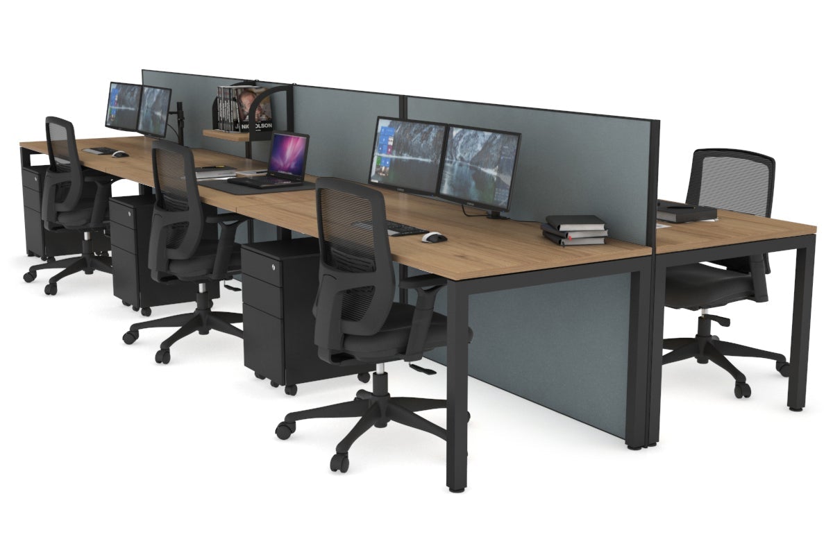 Horizon Quadro 6p Bench Square Leg Office Workstation [1200L x 800W with Cable Scallop] Jasonl black leg salvage oak cool grey (1200H x 3600W)