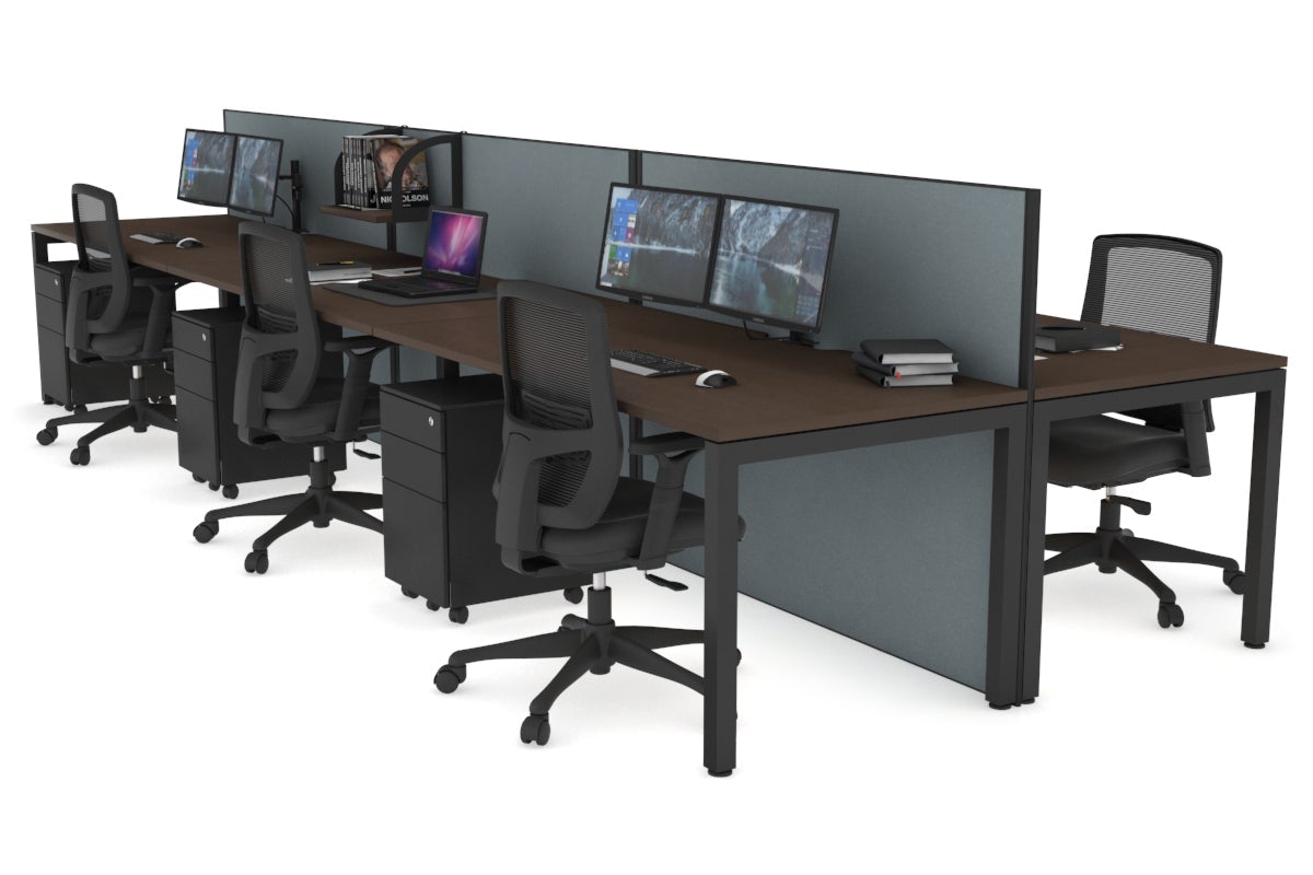 Horizon Quadro 6p Bench Square Leg Office Workstation [1200L x 800W with Cable Scallop] Jasonl black leg wenge cool grey (1200H x 3600W)