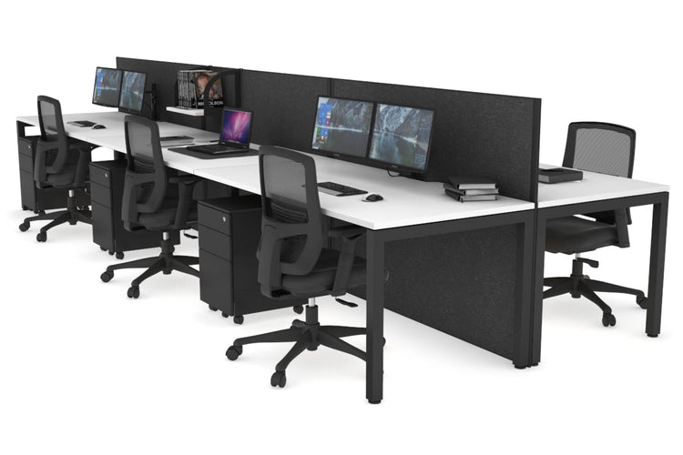 Horizon Quadro 6p Bench Square Leg Office Workstation [1200L x 800W with Cable Scallop] Jasonl black leg white moody charcoal (1200H x 3600W)