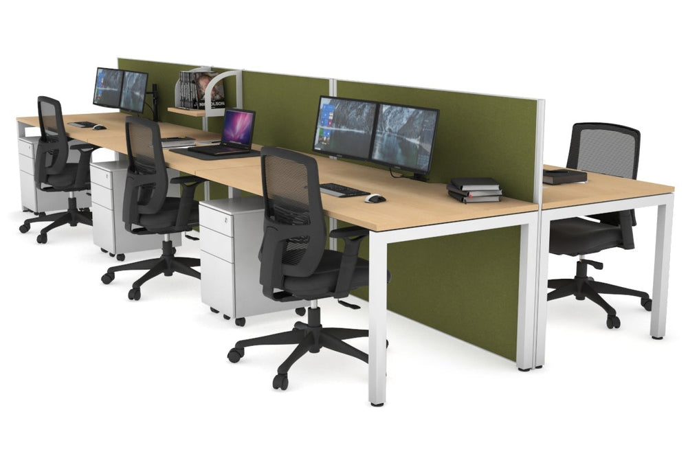Horizon Quadro 6p Bench Square Legs Office Workstation [1200L x 800W with Cable Scallop]-white leg maple green moss (1200H x 3600W)