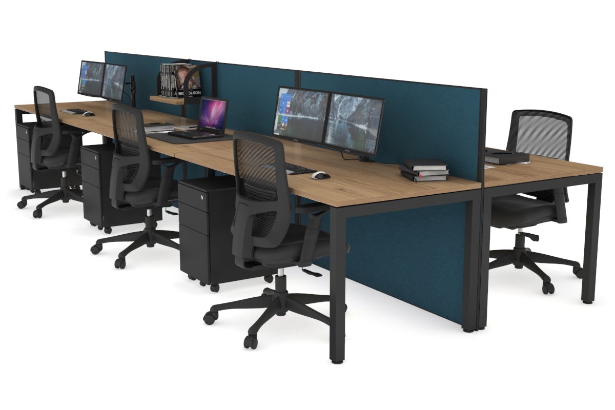 Horizon Quadro 6p Bench Square Leg Office Workstation [1200L x 800W with Cable Scallop] Jasonl black leg salvage oak deep blue (1200H x 3600W)