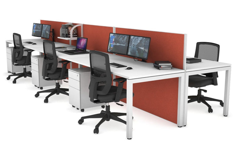 Horizon Quadro 6p Bench Square Leg Office Workstation [1200L x 800W with Cable Scallop] Jasonl white leg white orange squash (1200H x 3600W)