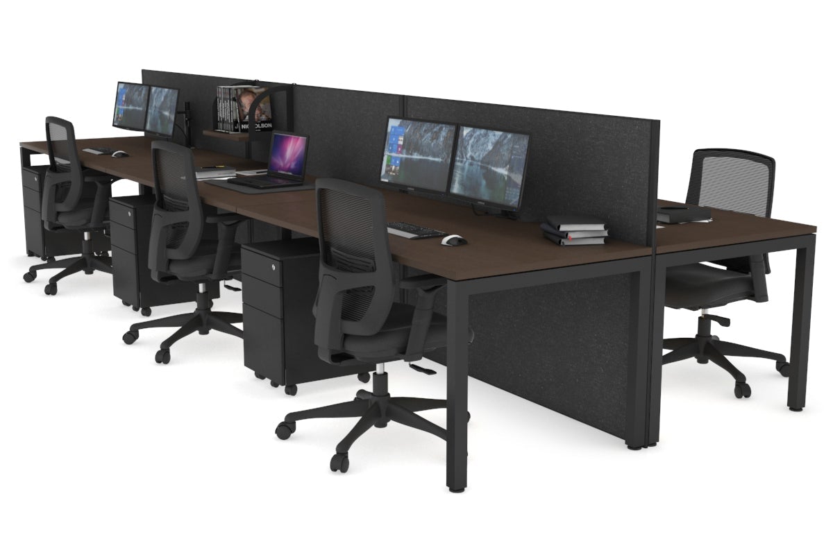 Horizon Quadro 6p Bench Square Leg Office Workstation [1200L x 800W with Cable Scallop] Jasonl black leg wenge moody charcoal (1200H x 3600W)