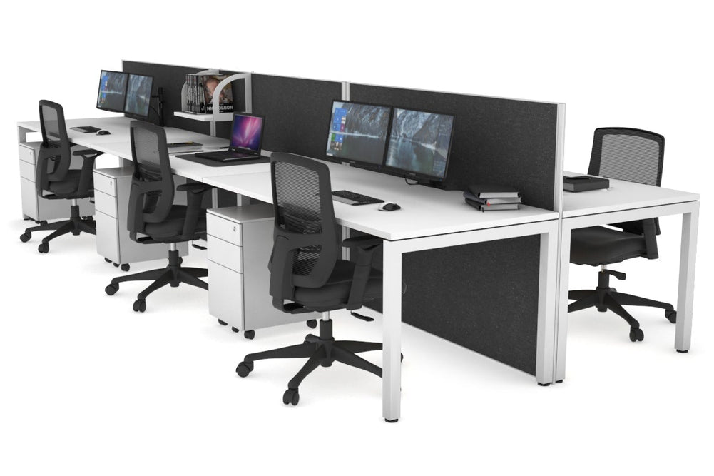 Horizon Quadro 6p Bench Square Legs Office Workstation [1200L x 800W with Cable Scallop]-white leg white moody charcoal (1200H x 3600W)
