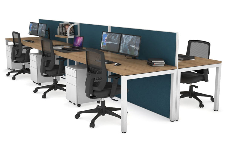 Horizon Quadro 6p Bench Square Leg Office Workstation [1200L x 800W with Cable Scallop] Jasonl white leg salvage oak deep blue (1200H x 3600W)