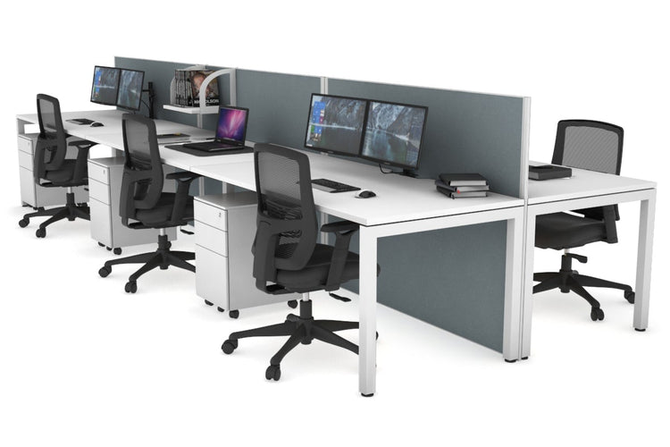 Horizon Quadro 6p Bench Square Leg Office Workstation [1200L x 800W with Cable Scallop] Jasonl white leg white cool grey (1200H x 3600W)
