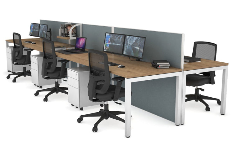 Horizon Quadro 6p Bench Square Leg Office Workstation [1200L x 800W with Cable Scallop] Jasonl white leg salvage oak cool grey (1200H x 3600W)