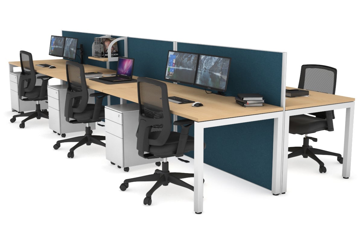 Horizon Quadro 6p Bench Square Leg Office Workstation [1200L x 800W with Cable Scallop] Jasonl white leg maple deep blue (1200H x 3600W)