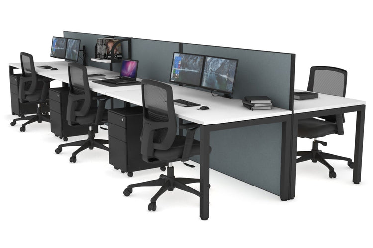 Horizon Quadro 6p Bench Square Leg Office Workstation [1200L x 800W with Cable Scallop] Jasonl black leg white cool grey (1200H x 3600W)