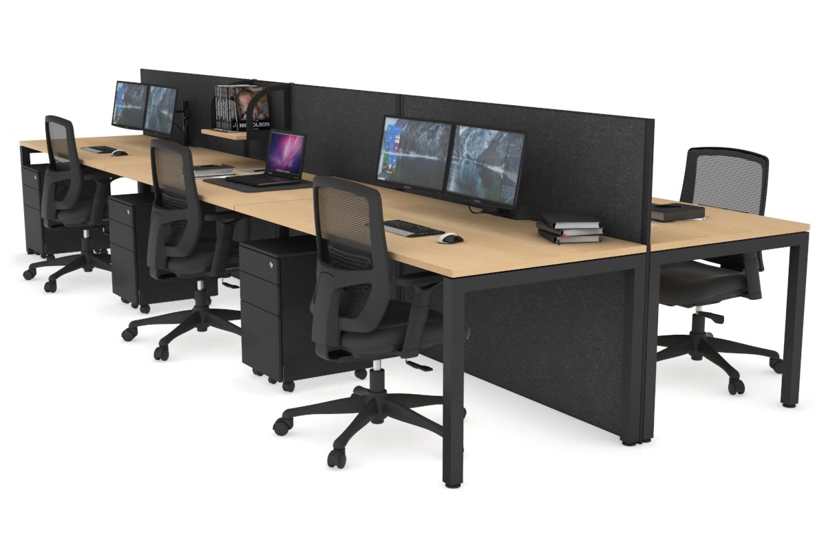 Horizon Quadro 6p Bench Square Leg Office Workstation [1200L x 800W with Cable Scallop] Jasonl black leg maple moody charcoal (1200H x 3600W)
