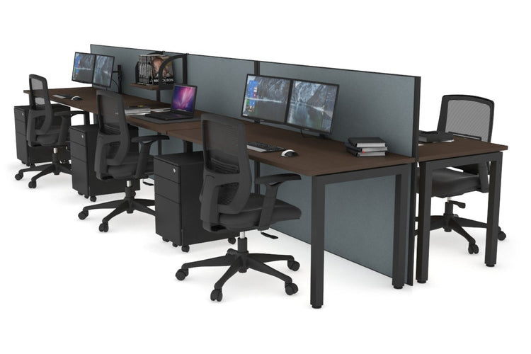 Horizon Quadro 6p Bench Square Leg Office Workstation [1400L x 700W] Jasonl black leg wenge cool grey (1200H x 4200W)