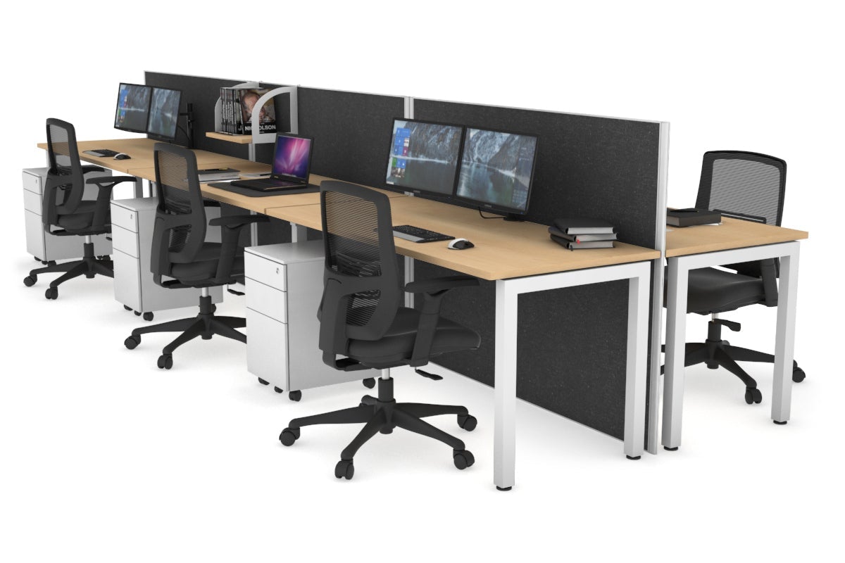 Horizon Quadro 6p Bench Square Leg Office Workstation [1400L x 700W] Jasonl white leg maple moody charcoal (1200H x 4200W)