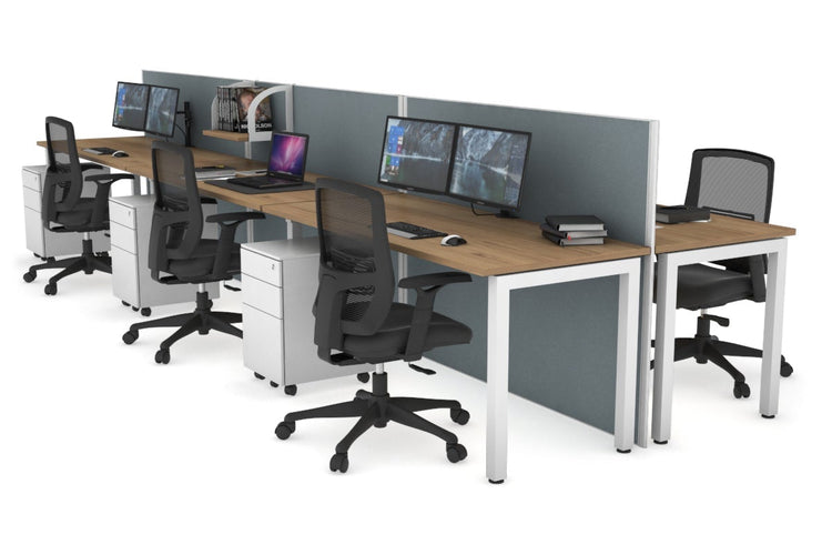 Horizon Quadro 6p Bench Square Leg Office Workstation [1400L x 700W] Jasonl white leg salvage oak cool grey (1200H x 4200W)