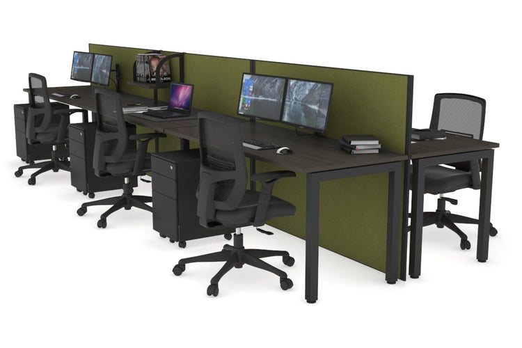 Horizon Quadro 6p Bench Square Leg Office Workstation [1400L x 700W] Jasonl black leg dark oak green moss (1200H x 4200W)