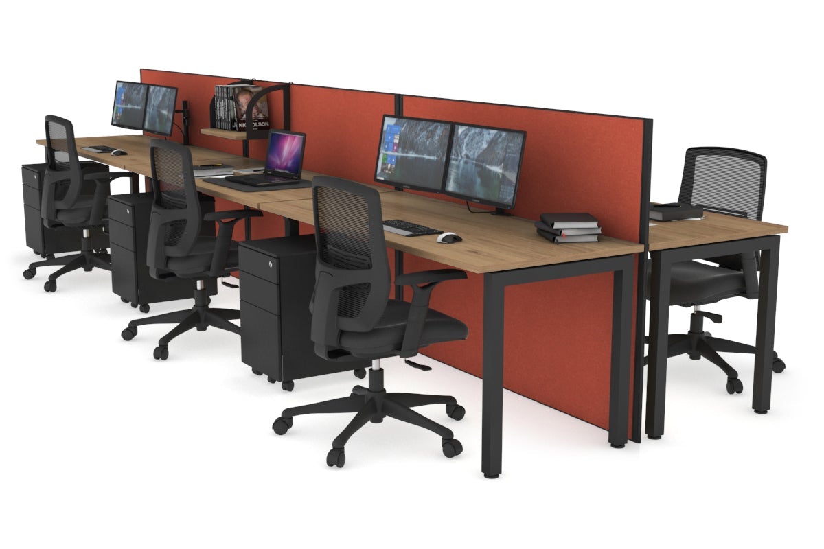 Horizon Quadro 6p Bench Square Leg Office Workstation [1400L x 700W] Jasonl black leg salvage oak orange squash (1200H x 4200W)