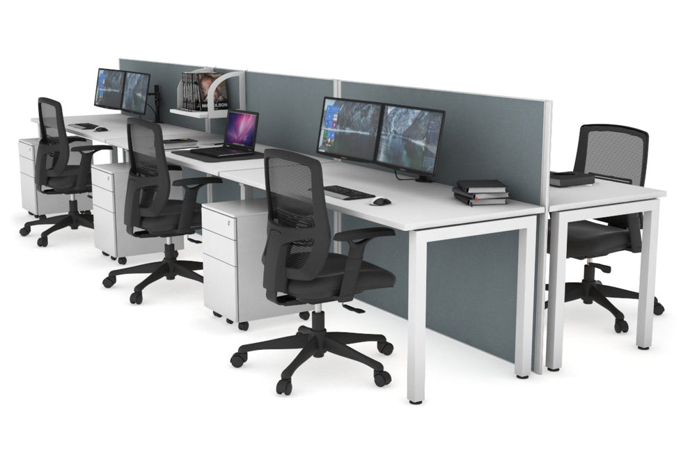 Horizon Quadro 6p Bench Square Legs Office Workstation [1400L x 700W]-white leg white cool grey (1200H x 4200W)