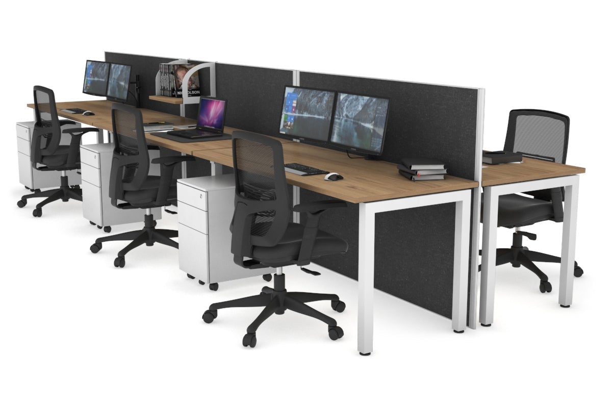 Horizon Quadro 6p Bench Square Leg Office Workstation [1400L x 700W] Jasonl white leg salvage oak moody charcoal (1200H x 4200W)