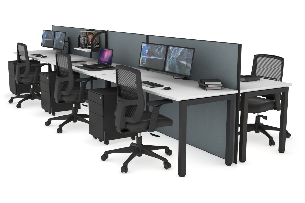 Horizon Quadro 6p Bench Square Leg Office Workstation [1400L x 700W] Jasonl black leg white cool grey (1200H x 4200W)
