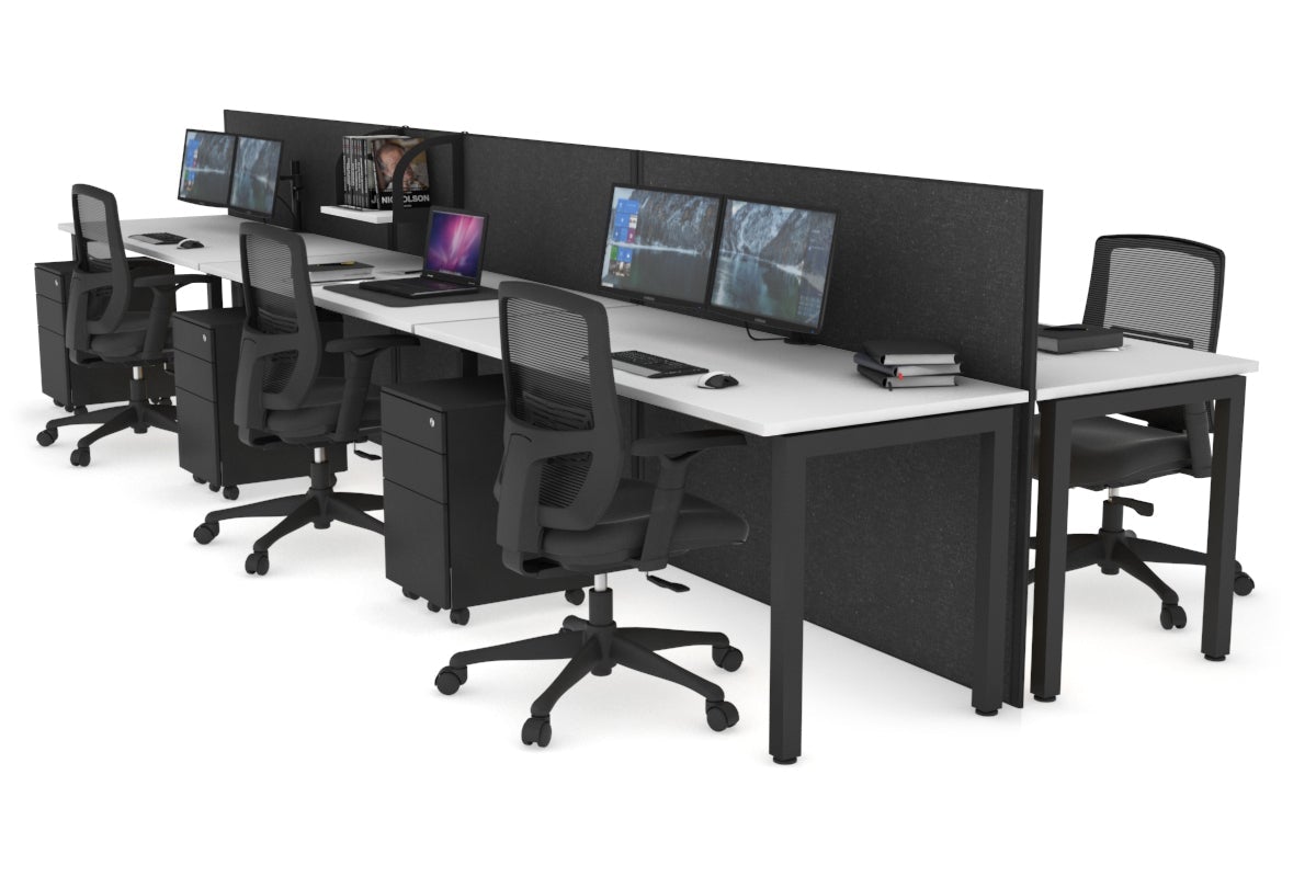 Horizon Quadro 6p Bench Square Leg Office Workstation [1400L x 700W] Jasonl black leg white moody charcoal (1200H x 4200W)