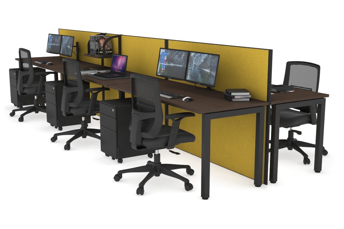 Horizon Quadro 6p Bench Square Leg Office Workstation [1400L x 700W] Jasonl black leg wenge mustard yellow (1200H x 4200W)