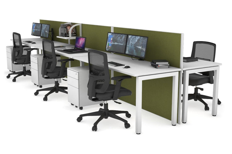 Horizon Quadro 6p Bench Square Leg Office Workstation [1400L x 700W] Jasonl white leg white green moss (1200H x 4200W)
