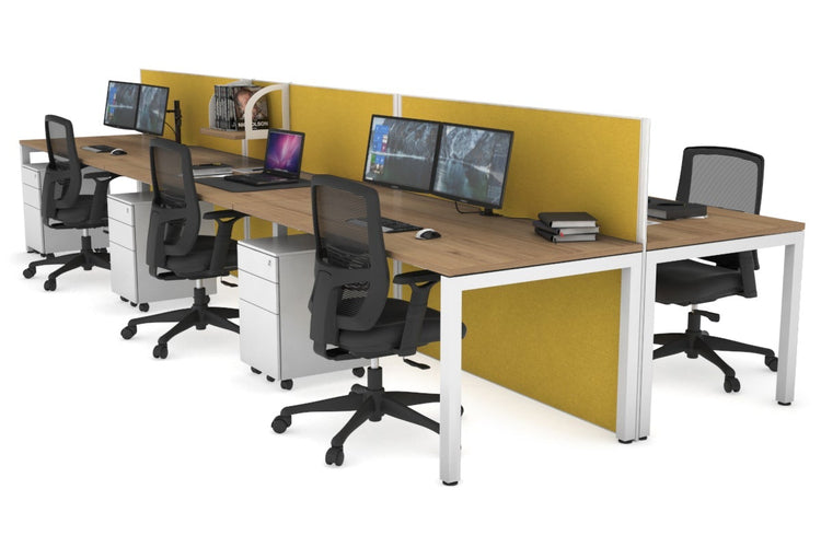 Horizon Quadro 6p Bench Square Leg Office Workstation [1400L x 800W with Cable Scallop] Jasonl white leg salvage oak mustard yellow (1200H x 4200W)