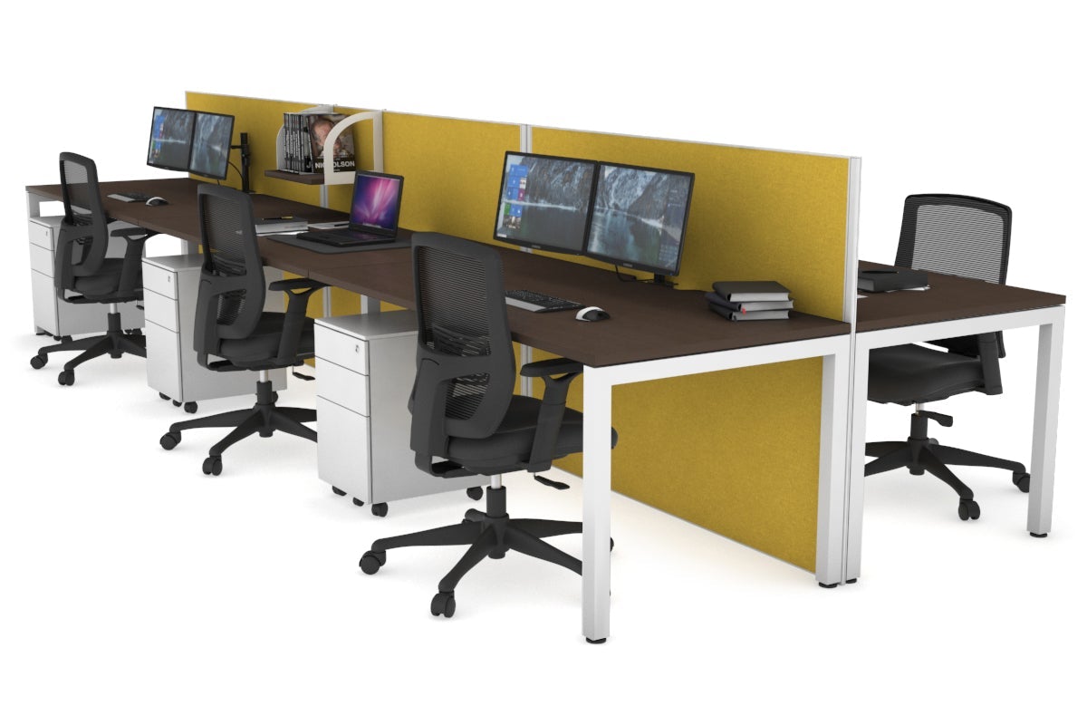 Horizon Quadro 6p Bench Square Leg Office Workstation [1400L x 800W with Cable Scallop] Jasonl white leg wenge mustard yellow (1200H x 4200W)