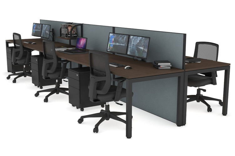 Horizon Quadro 6p Bench Square Leg Office Workstation [1400L x 800W with Cable Scallop] Jasonl black leg wenge cool grey (1200H x 4200W)