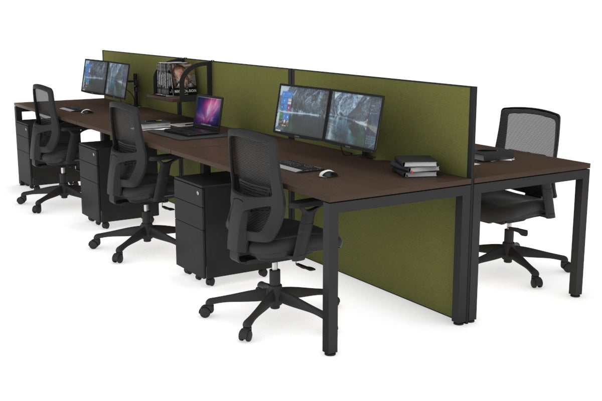 Horizon Quadro 6p Bench Square Leg Office Workstation [1400L x 800W with Cable Scallop] Jasonl black leg wenge green moss (1200H x 4200W)