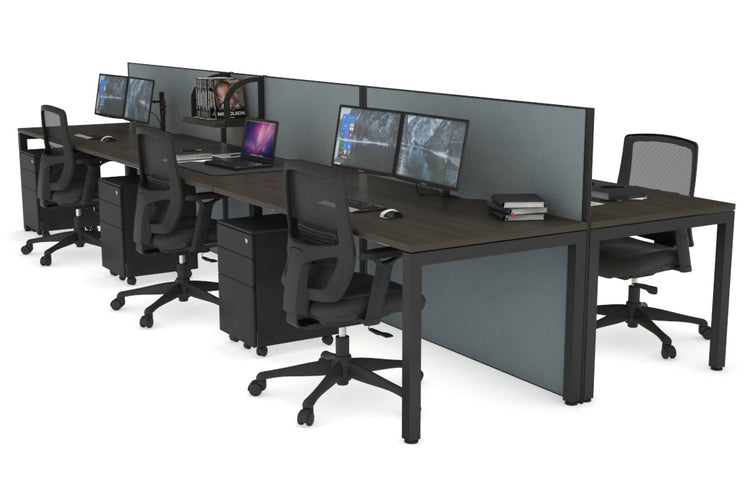 Horizon Quadro 6p Bench Square Leg Office Workstation [1400L x 800W with Cable Scallop] Jasonl black leg dark oak cool grey (1200H x 4200W)