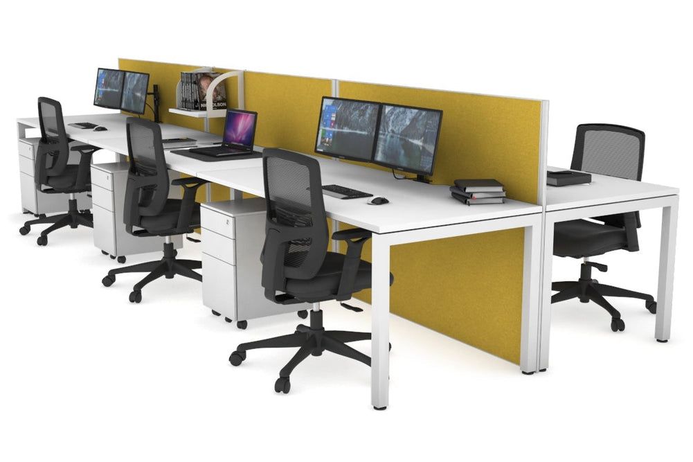 Horizon Quadro 6p Bench Square Legs Office Workstation [1400L x 800W with Cable Scallop]-white leg white mustard yellow (1200H x 4200W)
